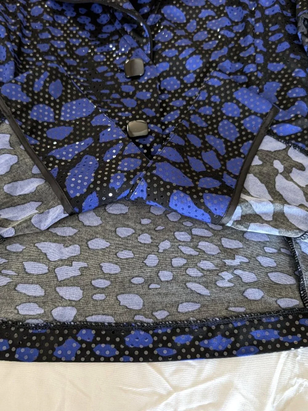 CLARA SUN WOO Jacket L Blue Black Sequin Button Shine Evening Designer - Picture 4 of 10